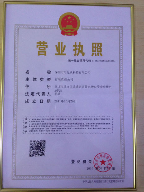 China Sunshine Opto-electronics Enterprise Co.,ltd Certificações