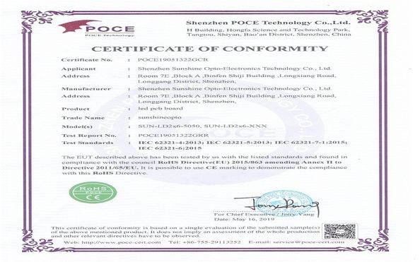 China Sunshine Opto-electronics Enterprise Co.,ltd Certificações