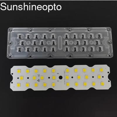 Placa PCB LED 100W 12PCS 7070 com lente óptica LED Tipo II de 158 × 103° Empresa de iluminação rodoviária