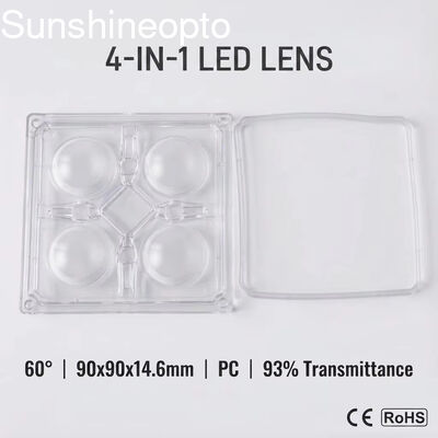 lente ótica do diodo emissor de luz do PC de 90×90mm com ângulo de feixe 60° para luzes altas industriais da baía